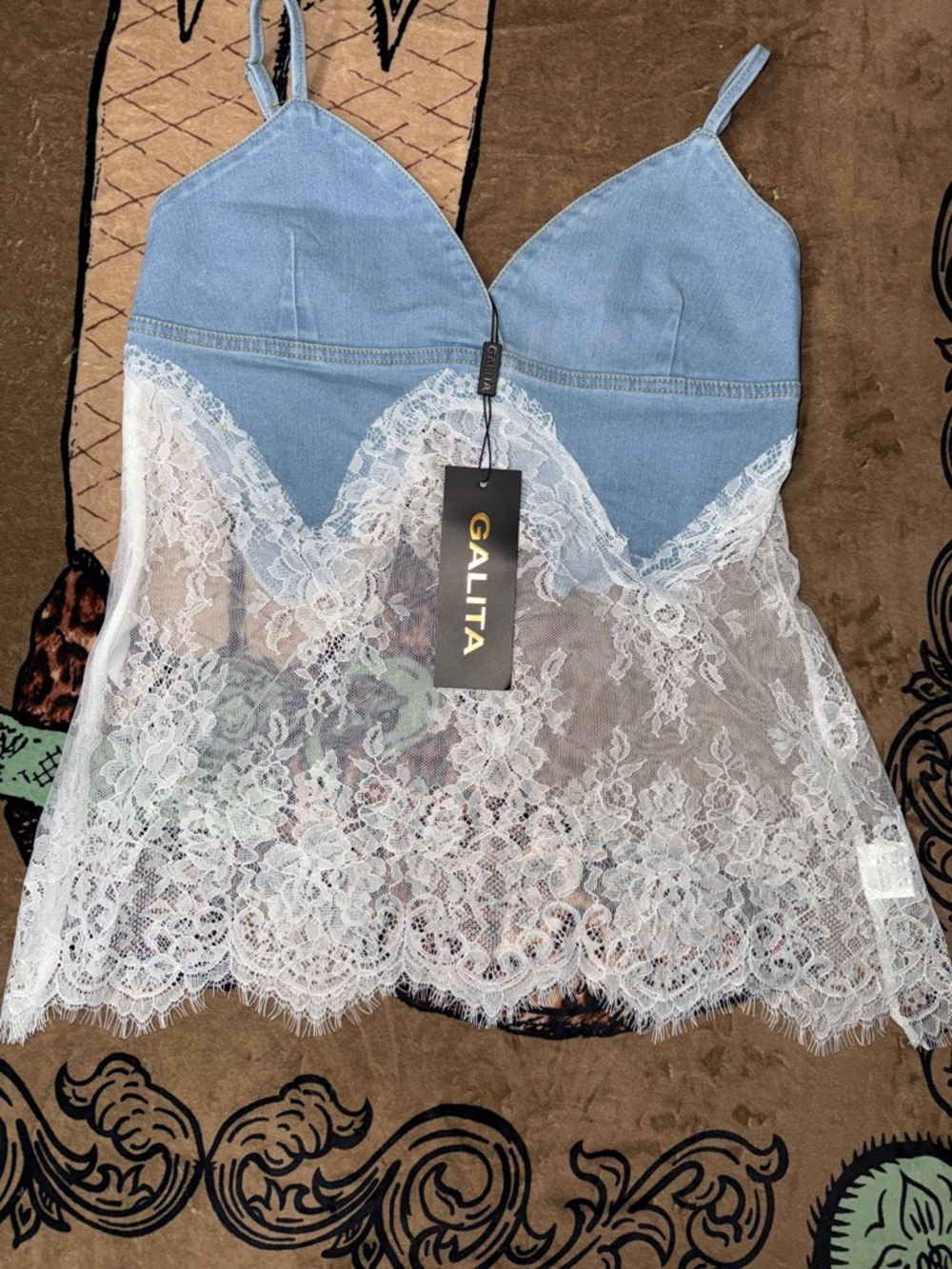 Galita Blue Denim & White Lace Camisole